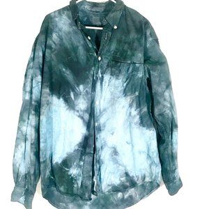 J.CREW Custom Tie Dye Grunge SIZE XL Shirt Statement Blue Black Denim Shacket